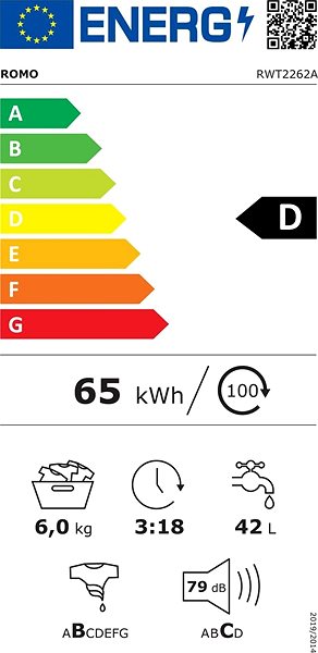 Washing Machine Romo RWT2262A Energy label