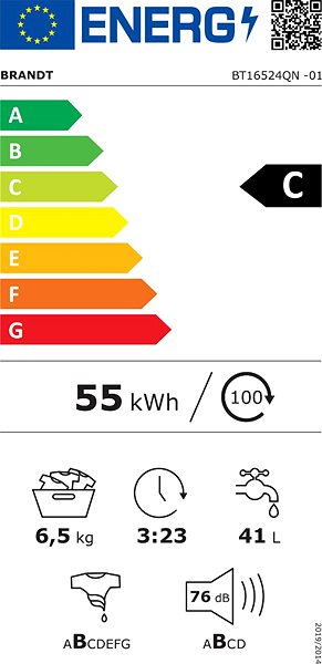 Narrow Washing Machine BRANDT BT16524QN Energy label