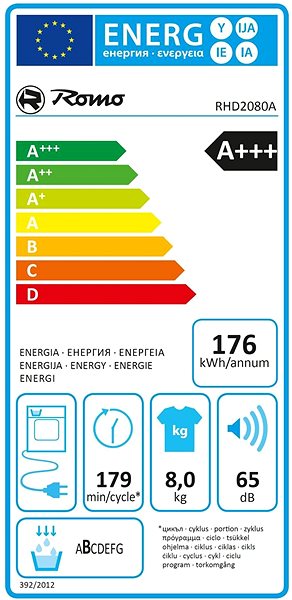 Clothes Dryer ROMO RHD2080A Energy label