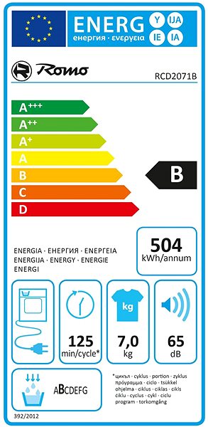 Clothes Dryer ROMO RCD2071B Energy label