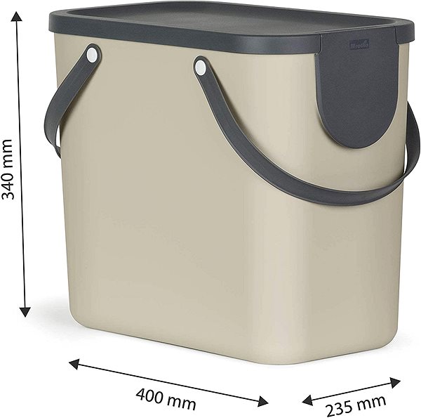 Odpadkový koš Rotho Systém třídění odpadu ALBULA box  25l - cappuccino Technický nákres