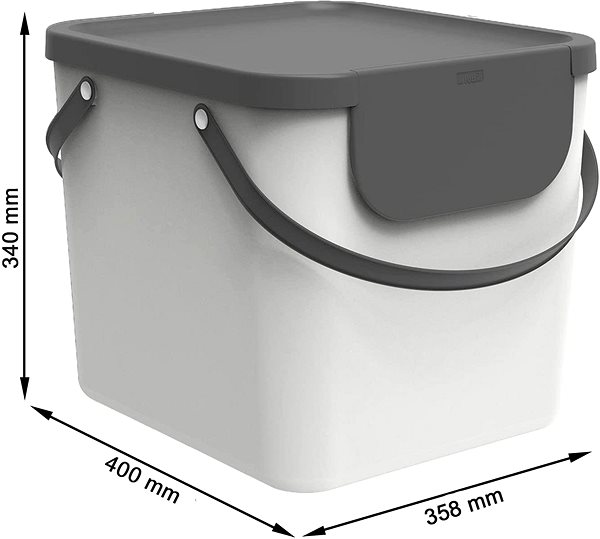 Odpadkový kôš Rotho Systém triedenia odpadu ALBULA box  40 l – biely Technický nákres