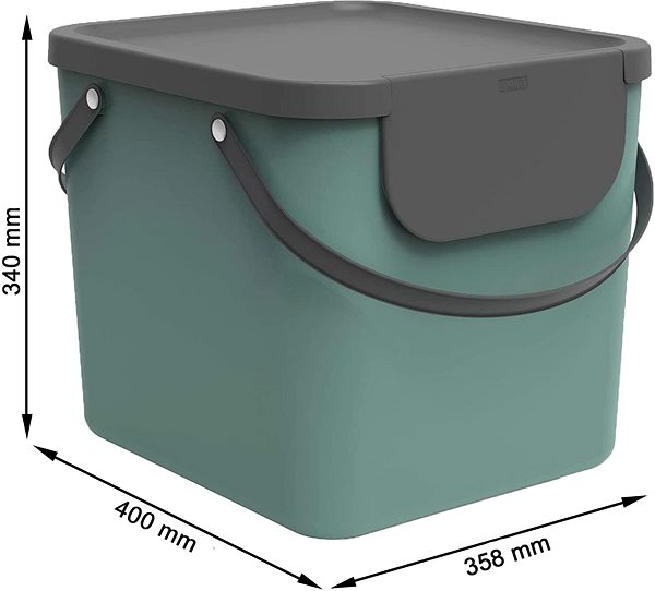 Odpadkový kôš Rotho Systém triedenia odpadu ALBULA box  40 l – zelený Technický nákres