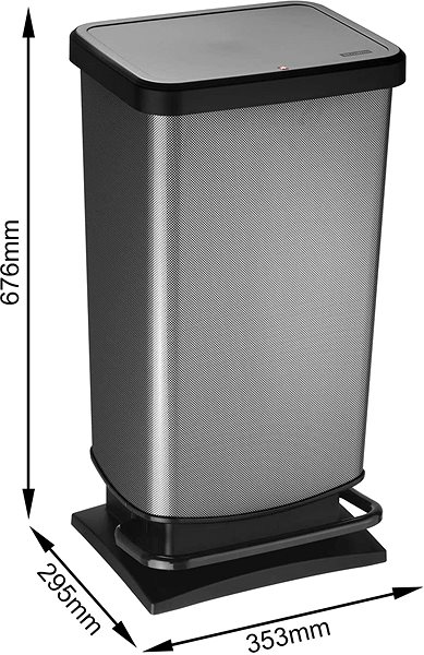 Mülleimer Rotho Abfallbehälter PASO 40 Liter - carbon Technische Zeichnung