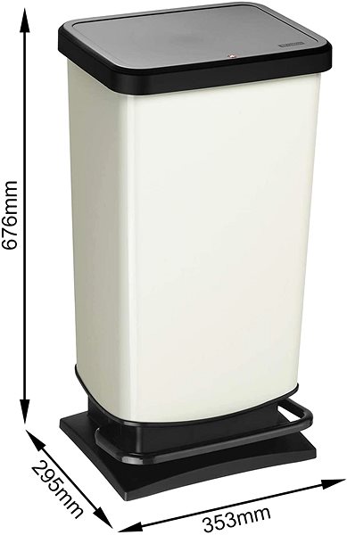 Odpadkový kôš Rotho Odpadkový kôš PASO 40 L – krémovo-biela Technický nákres