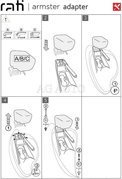 Armrest Rati Armster 3 with adapter, VW Caddy, 2004-2020 .