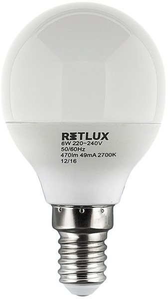 LED Bulb RETLUX RLL 268 G45 E14 miniG 6W WW Screen