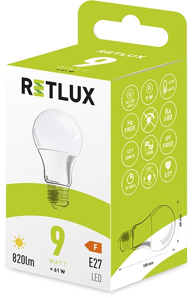 LED izzó RETLUX RLL 403 A60 E27 bulb 9W WW ...