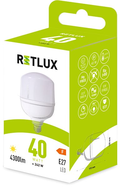 LED izzó RETLUX RLL 446 T120 E27 bulb 40W WW ...