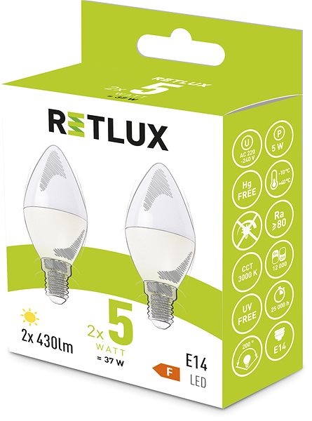 LED izzó RETLUX REL 34 LED C37 2x5W E14 WW ...