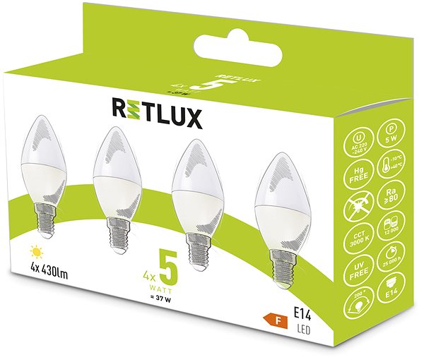 LED žiarovka RETLUX REL 35 LED C37 4× 5W E14 WW ...