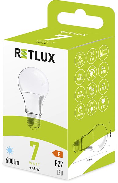 LED izzó RETLUX RLL 402 A60 E27 bulb 7W DL ...