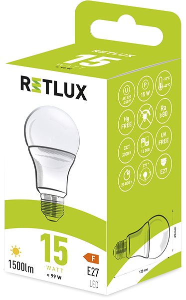 LED žiarovka RETLUX RLL 409 A65 E27 bulb 15W WW ...