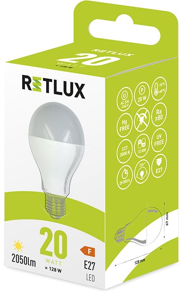 LED žiarovka RETLUX RLL 462 A67 E27 bulb 20W WW ...