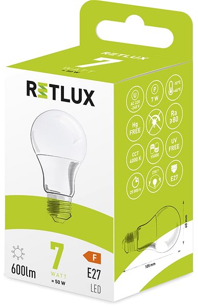 LED žiarovka RETLUX RLL 401 A60 E27 bulb 7 W CW ...