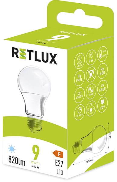LED žiarovka RETLUX RLL 405 A60 E27 bulb 9 W DL ...