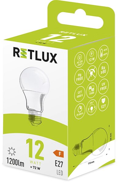 LED izzó RETLUX RLL 407 A60 E27 bulb izzó 12W CW ...