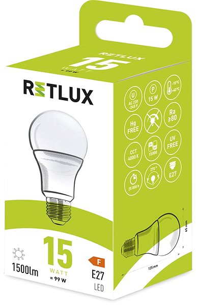 LED žiarovka RETLUX RLL 410 A65 E27 bulb 15 W CW ...