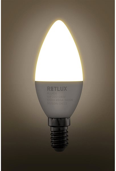 LED izzó RETLUX RLL 426 C37 E14 candle  6W WW ...