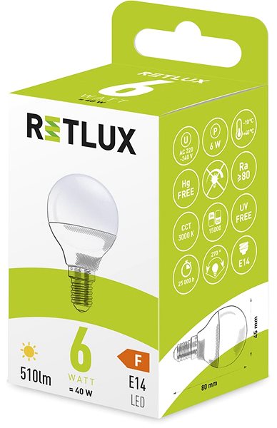 LED žiarovka RETLUX RLL 432 G45 E14 miniG 6 W WW ...