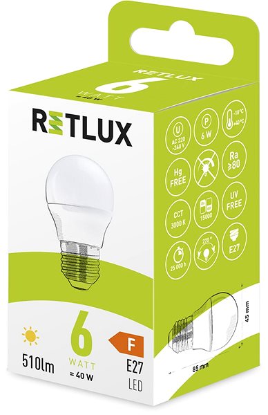 LED žiarovka RETLUX RLL 438 G45 E27 miniG 6 W WW ...
