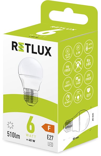 LED žiarovka RETLUX RLL 439 G45 E27 miniG 6 W CW ...