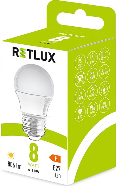 LED žiarovka RETLUX RLL 441 G45 E27 miniG 8 W WW ...