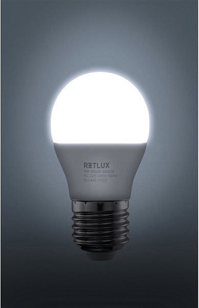 LED izzó RETLUX RLL 442 G45 E27 miniG 8W CW ...