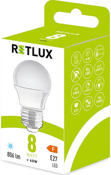 LED-Birne RETLUX RLL 442 G45 E27 miniG 8W CW ...