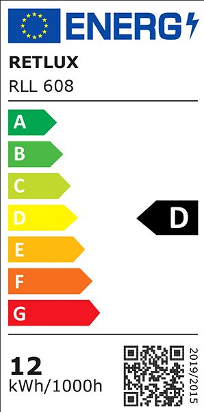 LED izzó RETLUX RLL 608 A60 E27 bulb 12W DL D Energia címke
