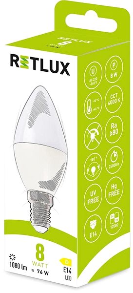 LED-Birne RETLUX RLL 630 C37 E14 candle 8W CW D ...