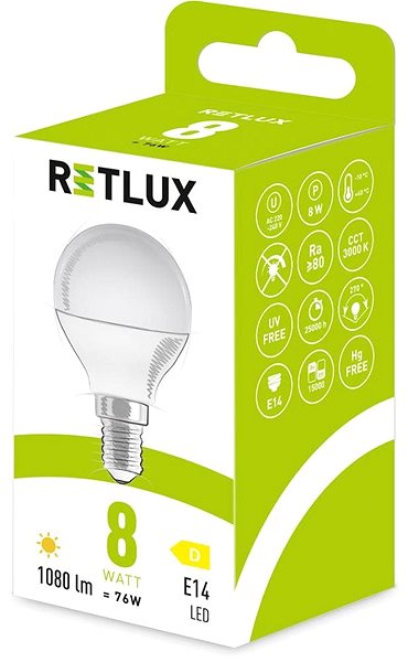 LED žiarovka RETLUX RLL 635 G45 E14 miniG 8 W WW D ...