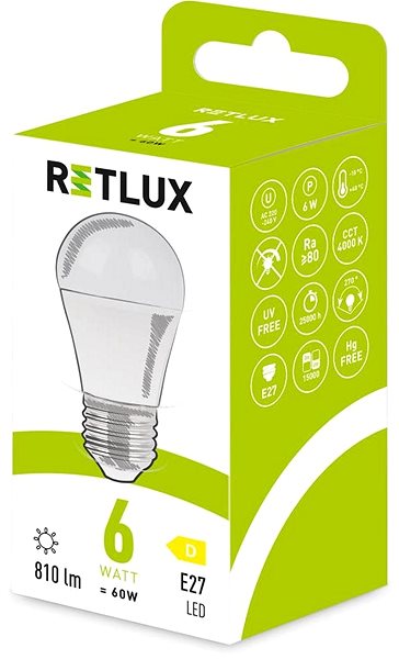 LED-Birne RETLUX RLL 639 G45 E27 miniG 6W CW D ...