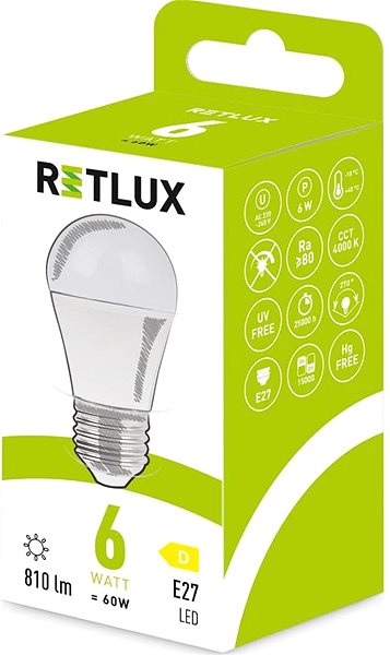 LED-Birne RETLUX RLL 639 G45 E27 miniG 6W CW D ...