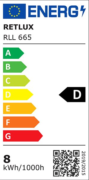 LED izzó RETLUX RLL 665 R63 E27 Spot 8W WW D Energia címke