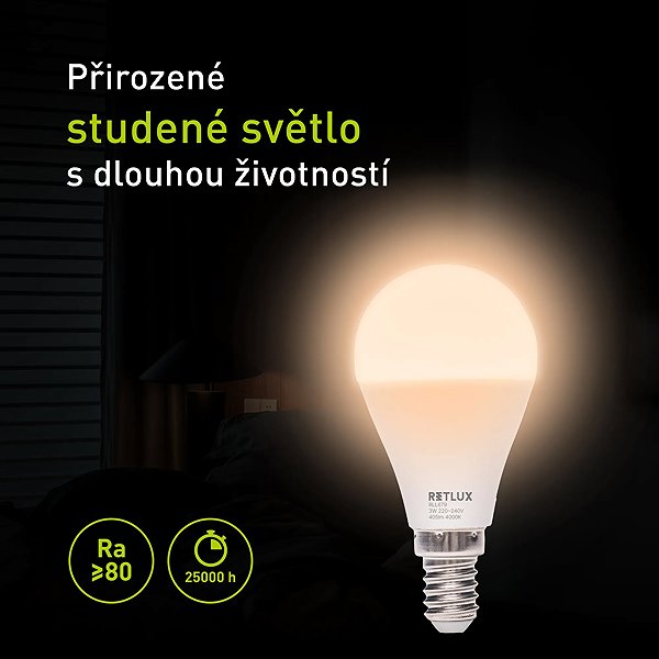 LED žiarovka RETLUX RLL 679 G45 E14 miniG 3 W CW D ...