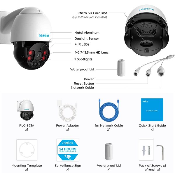 IP Camera Reolink RLC-823A PTZ 8MP Security Camera with Artificial Intelligence Package content