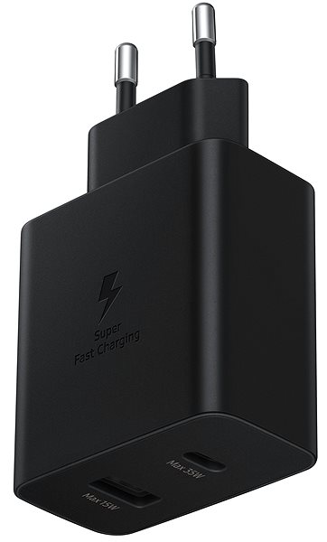 Hálózati adapter Samsung kettős töltőadapter (35W), kábel nélkül, fekete csomagolásban Oldalnézet