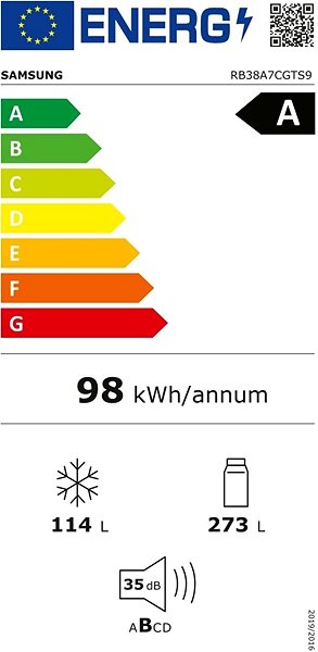 Refrigerator SAMSUNG Bespoke RB38A7CGTS9/EF Energy label