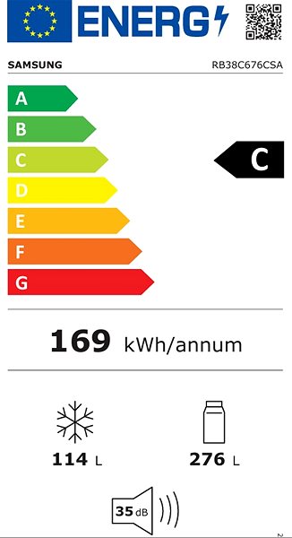 Hűtőszekrény SAMSUNG RB38C676CSA/EF Energia címke