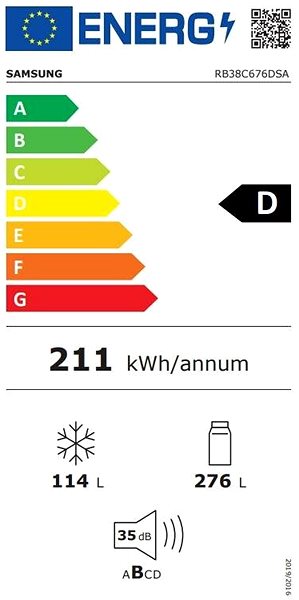 Hűtőszekrény SAMSUNG RB38C676DSA/EF Energia címke