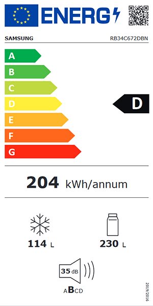 Refrigerator SAMSUNG RB34C672DBN/EF Energy label