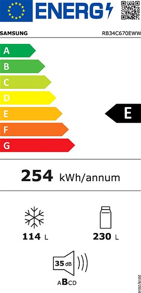 Hűtőszekrény SAMSUNG RB34C670EWW/EF Energia címke