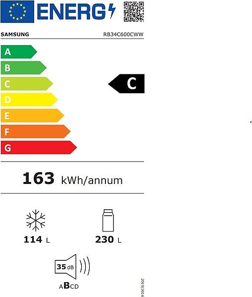 Refrigerator SAMSUNG RB34C600CWW/EF Energy label