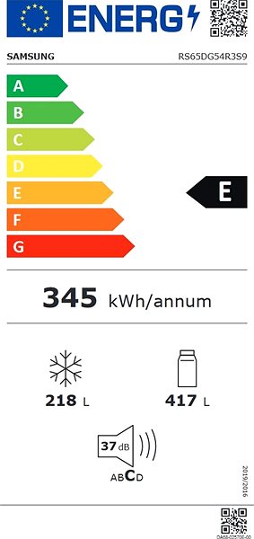 Side by side hűtő SAMSUNG RS65DG54R3S9EO Energia címke