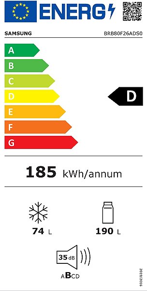Built-in Fridge SAMSUNG BRB80F26ADS0EO Energy label