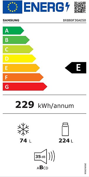 Built-in Fridge SAMSUNG BRB80F30AES0EO Energy label