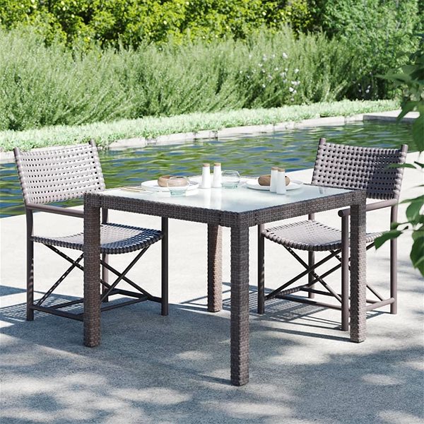Záhradný stôl Záhradný stôl 90 × 90 × 75 cm tvrdené sklo a polyratan hnedý, 316697 ...