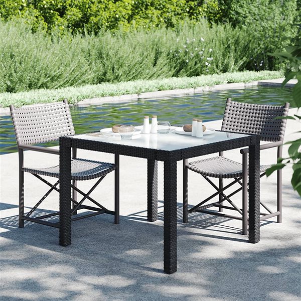 Záhradný stôl Záhradný stôl 90 × 90 × 75 cm tvrdené sklo a polyratan čierny, 316698 ...