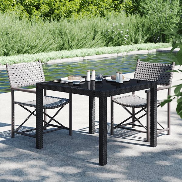 Záhradný stôl Záhradný stôl 90 × 90 × 75 cm tvrdené sklo a polyratan čierny, 316699 ...